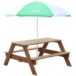 Axi Mesa de picnic infantil con sombrilla, madera, marrón