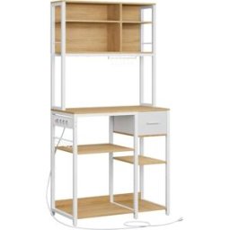 VASAGLE Estantería de cocina de 40 x 80 x 180,4 cm de color roble y blanco