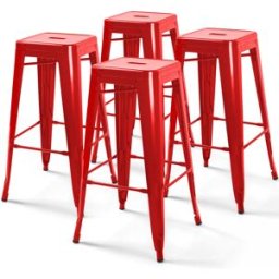 Oviala Lote de 4 taburetes de bar de acero rojo brillante
