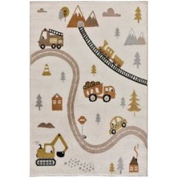 Atticgo Alfombra infantil coches y carreteras blanco, 120x170 cm