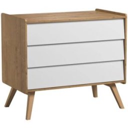 Vox Cofre de 3 cajones vintage wood paneles de melamina madera y blanco
