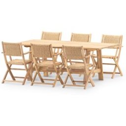 Defora Home Conjunto mesa fija lamas anchas 200x100 + 6 sillones ratán sintético