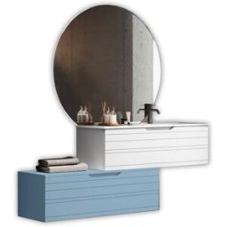 AQA DESIGN Mueble de baño con espejo lavabo derecha 4 piezas en mdf blanco/azul