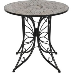 NIYLO Mesa redonda comedor de acero y cerámica negro 80x80x76 cm