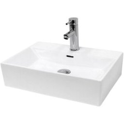 ECD Germany Lavabo blanco de cerámica con juego de desagüe con reborsadero