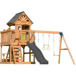 Axi Parque infantil con columpio doble, tobogán gris y trapecio