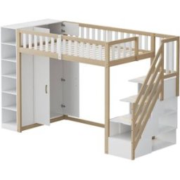 ComfortXL Cama alta infantil 90x200 cm con armario y estantes madera