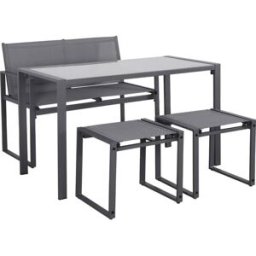 sweeek Conjunto de mesa de jardín encastrable, 4 plazas, antracita