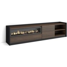 Skraut home Mueble tv efecto madera roble oscuro y negro 208 chimenea efecto fuego