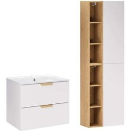 Petits meubles Mueble lavabo 60cm con pedestal mate paneles laminados blanco