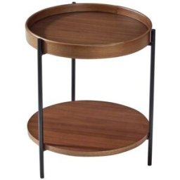 OKWISH Mesa de centro nogal de madera diseño de 2 niveles 69x69x38 cm