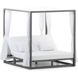 Defora Home Cama balinesa aluminio color antracita y cojines blancos
