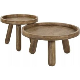 Mathi Design Conjunto de mesas de centro redondas de madera de mango