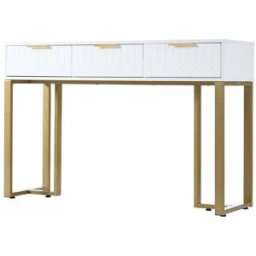 Urban Meuble Consola blanca con motivos geométricos y detalles dorados 120x36x80cm