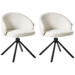 Beliani Conjunto de 2 sillas de comedor giratoria tela blanco crema