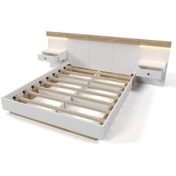 REDOM Cama doble de madera blanco y roble 140x200 cm