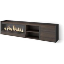 Skraut home Mueble tv efecto madera roble negro 212x35x50cm chimenea efecto fuego