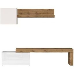 Whous Conjunto de mueble TV 180/260 cm efecto madera blanco brillo / roble