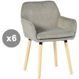 Meubles Cosy Conjunto de 6 sillas tela a rallos estilo escandinavo gris claro