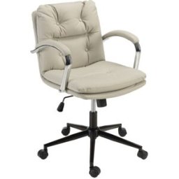 MACABANE Silla de oficina con ruedas de cuero acolchado beige y respaldo cuadra