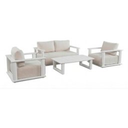 Kerama Conjunto de jardín 4 plazas de aluminio blanco y cojines beige