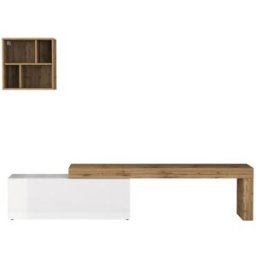 Whous Conjunto de mueble TV 180/290 cm efecto madera blanco brillo / roble