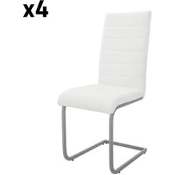 ML-Design 4x Sillas de comedor basculantes, imitación cuero blanco respaldo alto