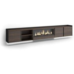 Skraut home Mueble tv efecto madera roble negro 315x35x50cm chimenea efecto fuego