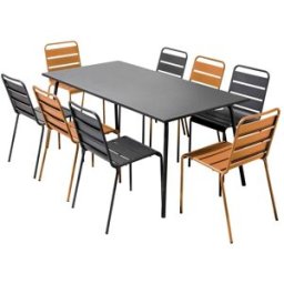 Oviala Conjunto mesa de jardín y 8 sillas de metal caramelo