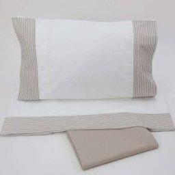 Casa da Laura Sábanas 100% algodón 200 hilos rayas marrón cama 135/140 1 almohada