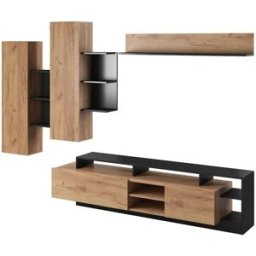 Unique Mueble de tv de pared madera gris antracita, color natural claro