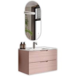 AQA DESIGN Mueble de baño con espejo de 4 piezas en mdf rosa empolvado