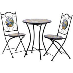 Wanderlust deco Mesa +2 sillas de forja mesa:d60x75h-silla(2):d38x46-90h negro