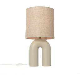 QAZQA Lámpara de mesa beige con pantalla de lino beige