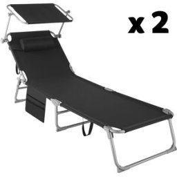 Tectake Juego de 2 tumbonas, acero, poliéster, plegables, resistente, negro