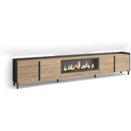 Skraut home Mueble tv efecto madera roble negro 315x35x61cm chimenea efecto fuego