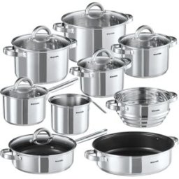 Tectake Batería de cocina, 15 piezas, ollas, cacerolas, cazo, vaporera y tapas