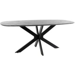 Mathi Design Mesa de comedor efecto mármol y acero negro