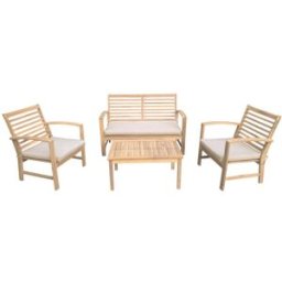 Happy Garden Conjunto de muebles de jardín de acacia de 4 plazas con cojines arena