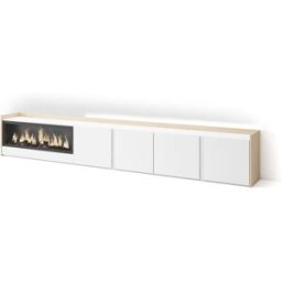 Skraut home Mueble tv efecto madera blanco roble 315x35x50cm chimenea efecto fuego