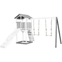 Axi Parque infantil, tobogán blanco, columpio doble, madera,blanco/gris