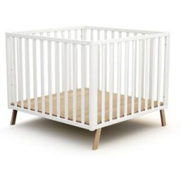 Jurababy Parque infantil de madera convertible en madera blanco 100 x 100 cm