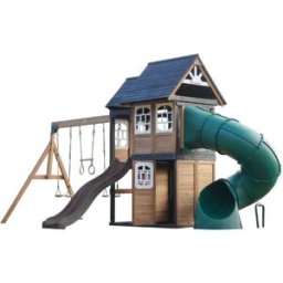 Axi Parque infantil de madera, 2 columpios - tobogán gris y tubular
