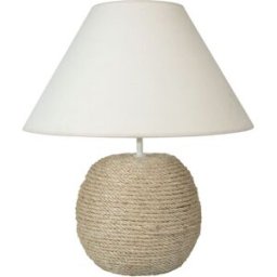 Tosel Lámpara de mesa vidrio pelota sisal pantalla crudo