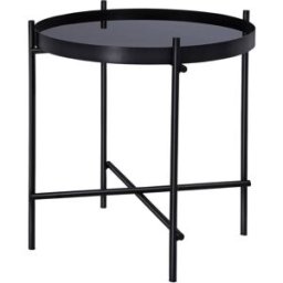 WOMO-DESIGN Mesa auxiliar lateral houston ø43x45cm redonda cristal y metal negro