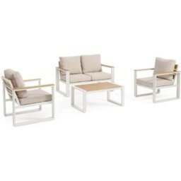 Bizzotto Sillón de aluminio de Polywood y Spunpoly, blanco/beige