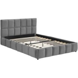 Tectake Cama tapizada, somier láminas, madera acero, 193x220x93cm, gris oscuro