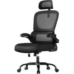 SONGMICS Silla de oficina de malla con reposabrazos plegables de color negro