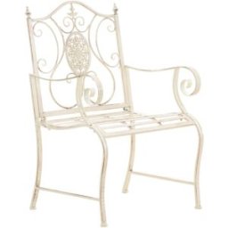 CLP Silla de exterior con reposabrazos en metal crema antiguo