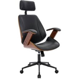 sweeek Silla de oficina con ruedas, madera curvada y acabado en polipiel,